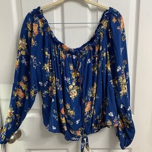 Rewind‎ Juniors Navy Floral Long Sleeve Blouse Size XL